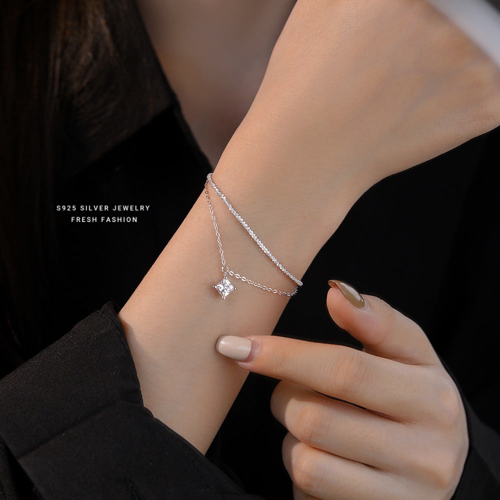 S925 Shing Square Zircon Double Layer Bracelet