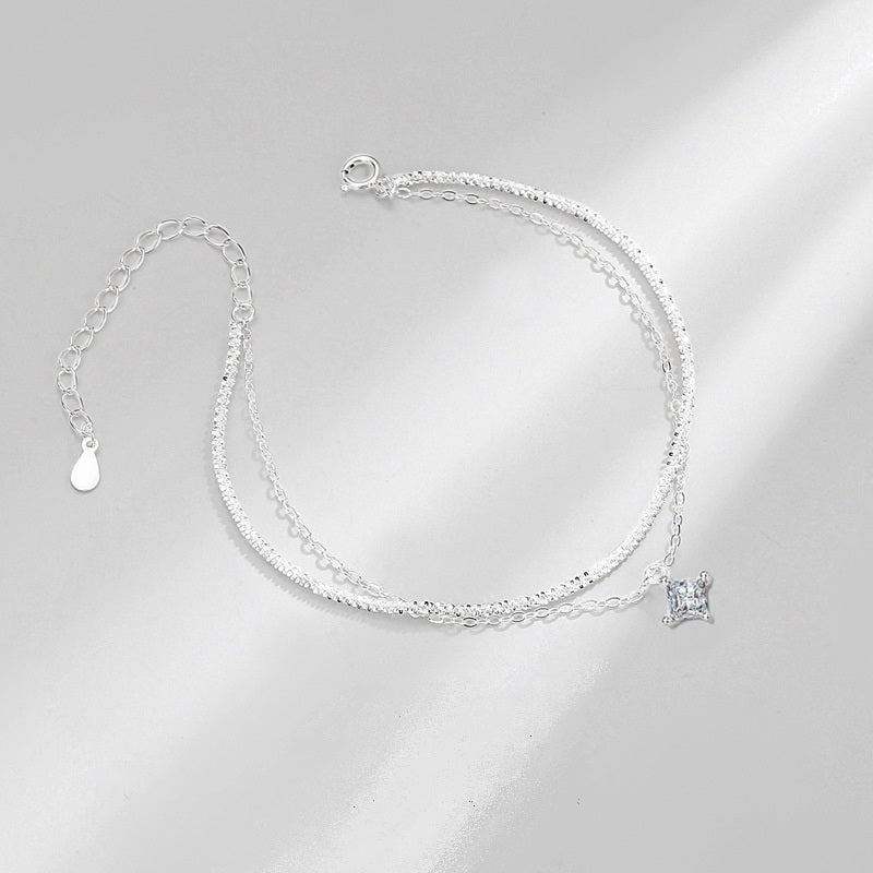 S925 Shing Square Zircon Double Layer Bracelet