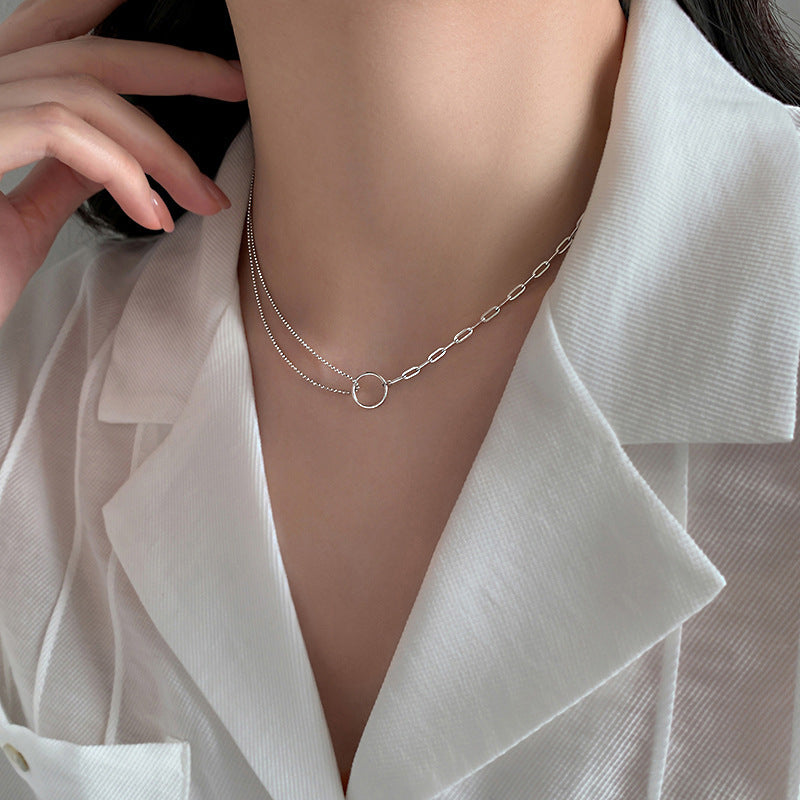 S925 Circle Two Different Chain Necklace